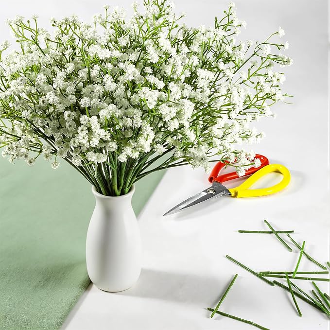 6 PCS Babys Breath Artificial Flowers Fake Babys Breath Flowers Artificial Bulk White Gypsophila Bouquets Real Touch Faux Flowers for Wedding Floral Arrangement Party Home Decoration