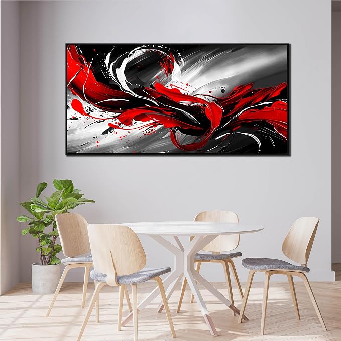 Black White and Red Abstract Print Picture Painting Large Canvas Wall Art for Living Room Bedroom With Black Wood Framed Canvas Wall Decor Modern Room Abstract Wall Decorations Artwork Size 30x60 Ready to Hang