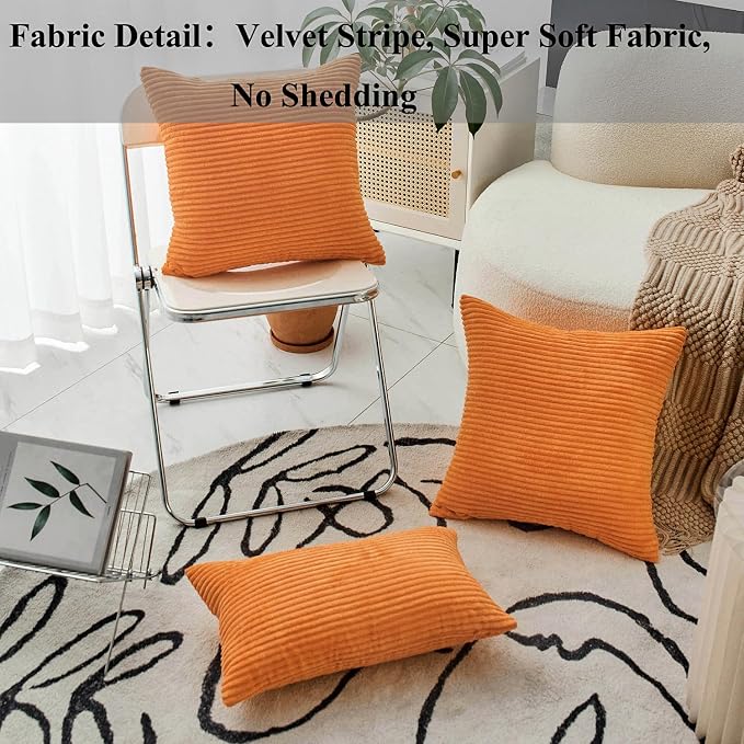 Home Brilliant Burnt Orange Pillow Covers 18x18 Striped Corduroy Throw Pillow Cover Set of 2 Decorative Couch Fall Rust Pillow Covers for Thanksgiving, 18 x 18 inch, Orange
