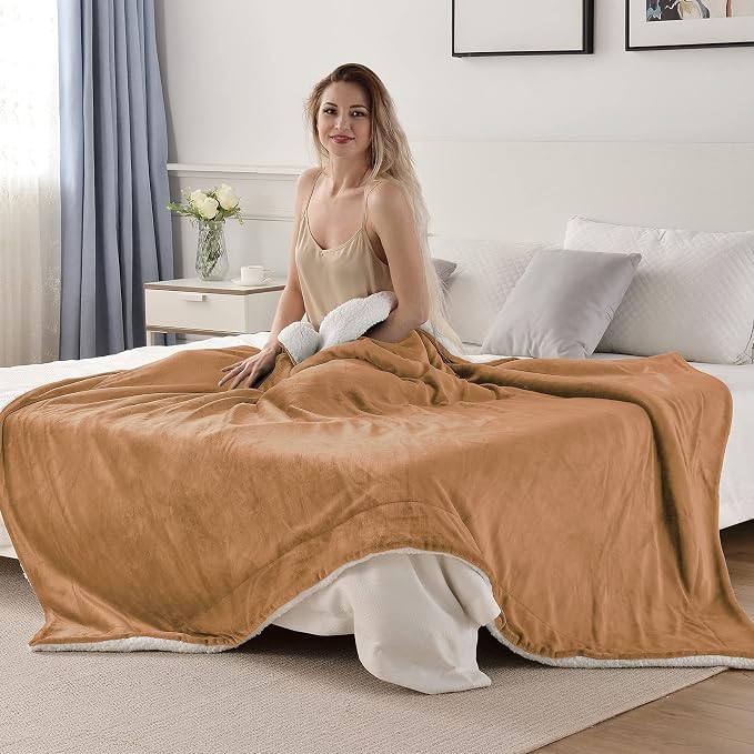 SOCHOW Sherpa Fleece Throw Blanket, Camel, 50x60 inches | Double-Sided Super Soft Luxurious Plush Blanket Throw Size