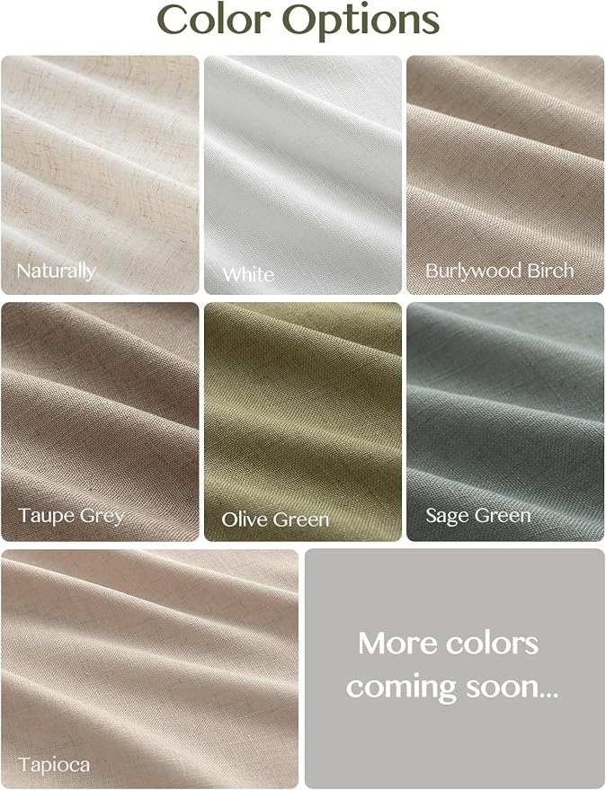 Liz Pinch Pleated Linen Curtains Light Filtering Curtains for Living Room, Farmhouse Window Curtains for Bedroom, Modern Drapes with Hooks and Rings, 95 Inches Long, Olive Green, 2 Panels Set