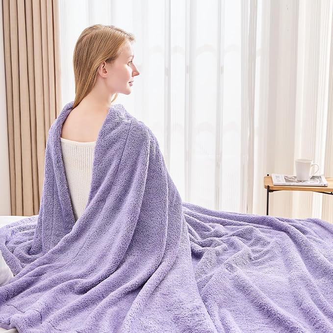 NEWCOSPLAY Knitted Throw Blanket for Couch Sofa Bed, Plush-Lavender,50"x60" | Super Soft Plush, Fuzzy Fluffy Microfiber, Lightweight Cozy Blanket for Room Decor, All Season Use