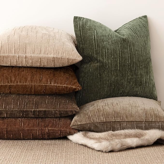 Foindtower Pack of 2 Slubby Textured Chenille Throw Decorative Pillow Covers Lumbar Accent Solid Cushion Cover Neutral Farmhouse Pillow Case for Couch Bedroom Living Room 12x20 Inch,Dark Olive Green