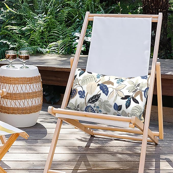 Outdoor Lumbar Pillow Covers 12”x20”, Rectangle Throw Pillow Covers for Patio Furniture, Decorative Lumbar Cushion Case for Garden Balcony Couch Office Chair, Pack of 2, Breeze Leaves Beige
