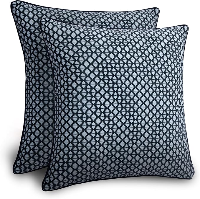 Balios Velvet Pillow Covers Set of 2, Decorative Cushion Covers for Sofa Couch, Hidden Zip, Covers Only, London Design – 18" x 18" (45 x 45 cm), Wyndham Trellis in Ink Blue