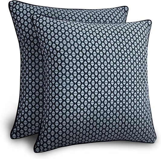 Balios Velvet Pillow Covers Set of 2, Decorative Cushion Covers for Sofa Couch, Hidden Zip, Covers Only, London Design – 18" x 18" (45 x 45 cm), Wyndham Trellis in Ink Blue
