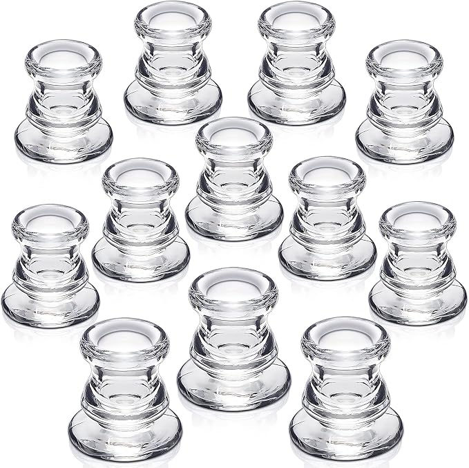 NITIME Candlestick Holders Bulk - 12PCS Taper Candle Holders for Table Centerpiece - Thick Glass Candle Holders for Wedding, Party and Festival Decoration