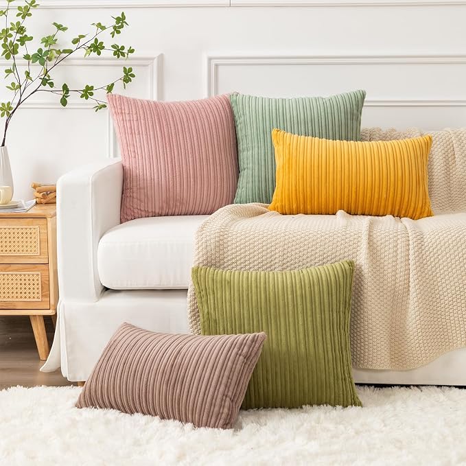 Kevin Textile Striped Corduroy 20”x20” Pillow Covers 2 Pack, Baby Pink