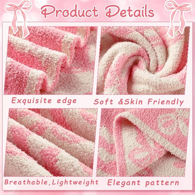 Buryeah Pink Bow Blanket Soft Microfiber Double Sided Bow Throw Blanket 50"x 60" Coquette Aesthetic Dormitory Room Decor Plush Sofa Chair Bedding Stuff for Women, Christmas Fall Thanksgiving Gifts