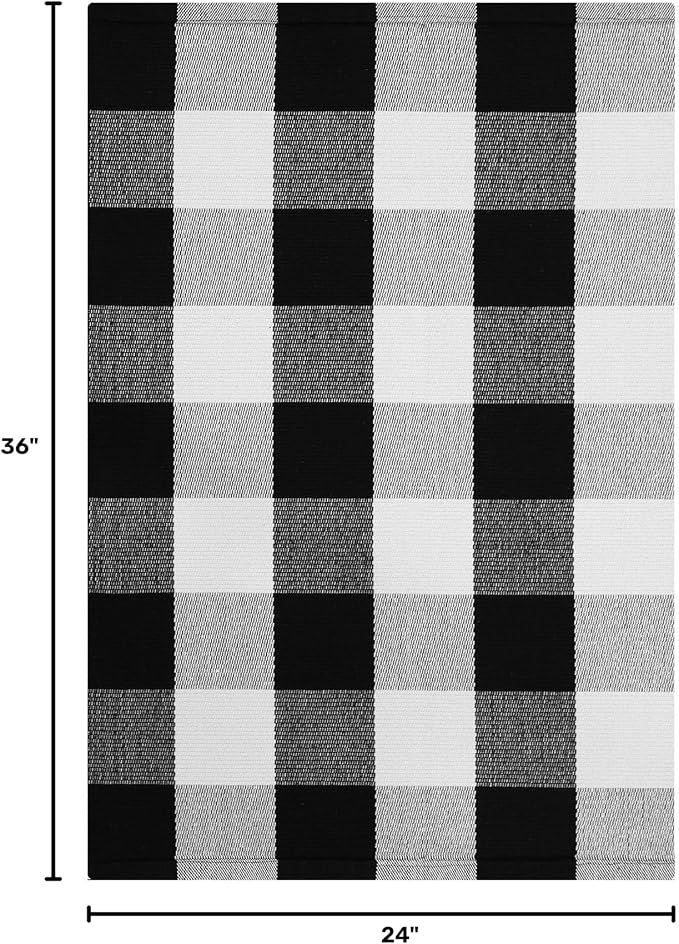 KOZYFLY Buffalo Plaid Area Rugs 2x3 Ft Black and White Checkered Rug Washable Front Door Mat Hand Woven Cotton Outdoor Rug Small Rug for Front Porch Kitchen Entryway Patio Bathroom | Washable Front Door Mat, Woven Cotton Outdoor Rug, Indoor Small Rug f...