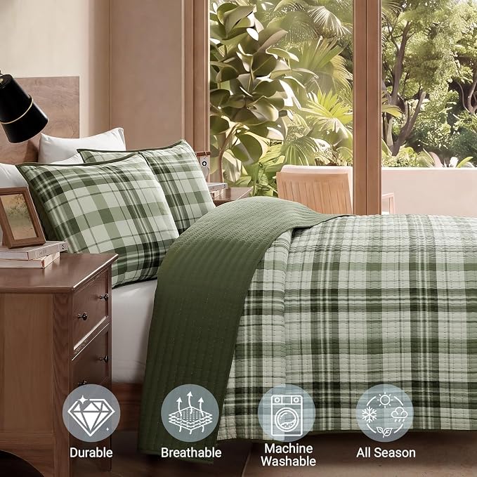 Queen Quilt-Lightweight Bedspread Plaid Quilt Queen Size Quilt Bedding Set | Reversible Lightweight Bedspreads Coverlet for All Seasons, Suitable for Bed, Couch, 3 Pieces, 90"x94"