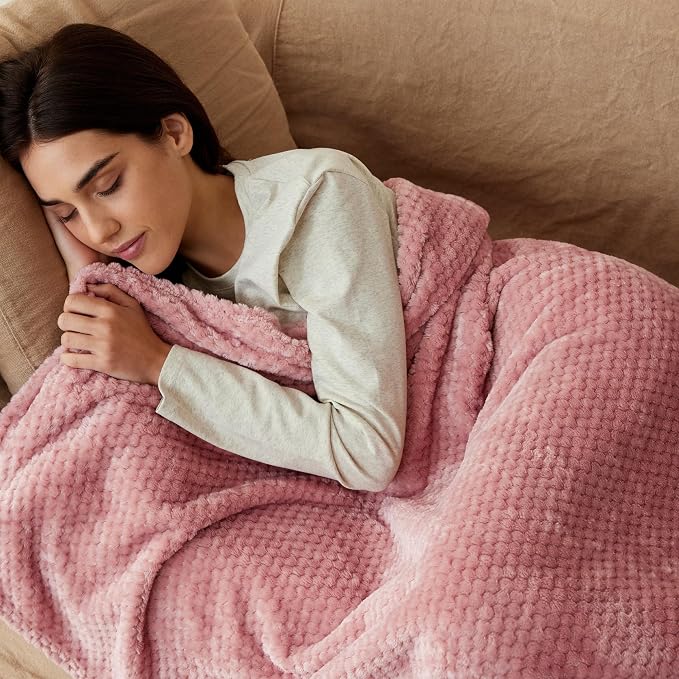 Exclusivo Mezcla Fleece Throw Blanket Extra Large, Super Soft and Warm Blankets for Couch, Sofa and Bed Waffle Textured, Cozy, Fuzzy and Lightweight (Dusty Pink, 50x70 Inches) | Lightweight Soft Blanket for Sofa, Bed, Living Room, Plush Fluffy Throw fo...