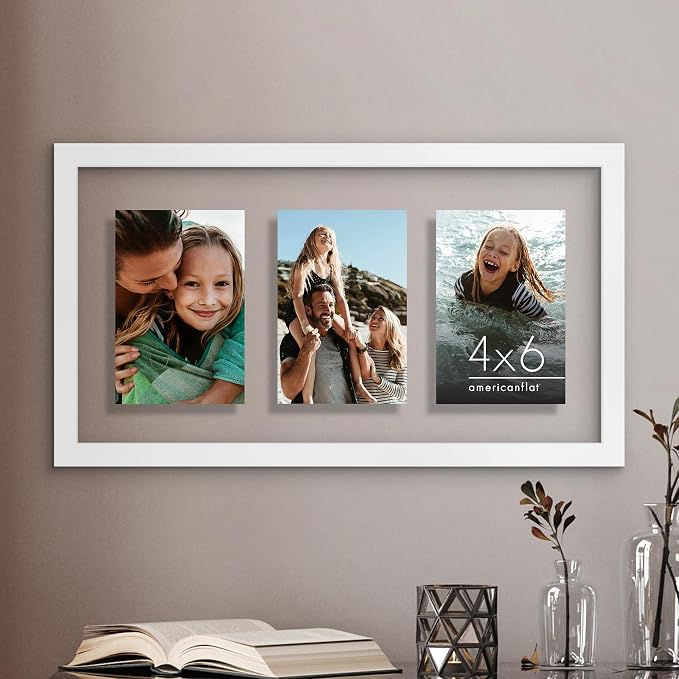 Americanflat 4x6 Floating Collage Picture Frame - Fits 3 - White
