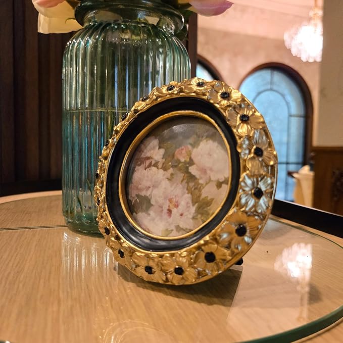 3x3 Vintage Round Picture Frame, Small Antique Gold Frames