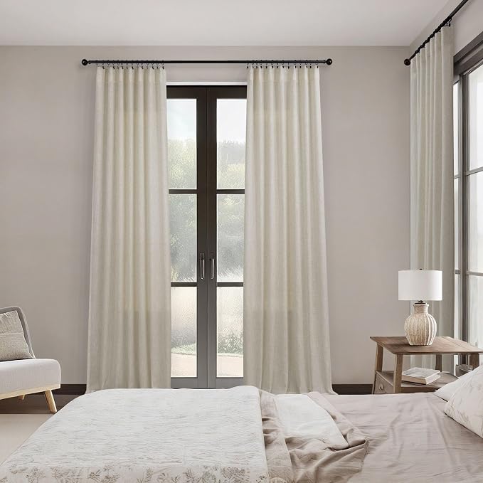 Pitalk 60 Inch Wide Curtains for Boys Bedroom Teen Girls 90 Inches Long Linen Sheer Extra Wide Large Tan Beige Curtains for Nursery Room Playroom Cottage Core 2 Panel Back Tab Pocket 60 x 90 Length
