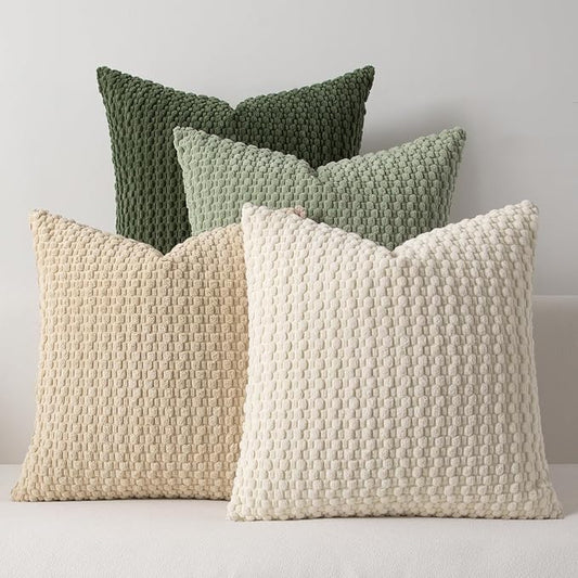 Kevin Textile Spring Throw Pillow Covers Pack of 4 Super Soft Boho Corduroy Decor Pillow Cases Mix and Match Colors Plush Texture Accent Pillows for Sofa Couch Living Room Chair 20x20 Inch, Green