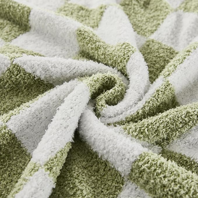 Checkered Throw Blanket for Couch, Soft Cozy Warm Knitted Blankets | Lightweight Fuzzy Travel Warm Decor for Women, Mom, Girls, Sofa, Chair, 60x80in, Sage Green