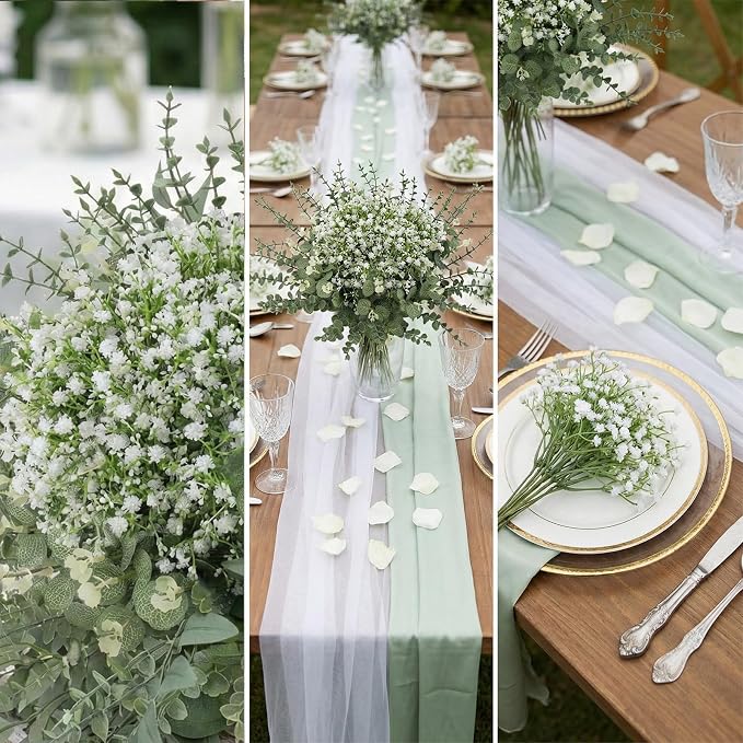 lovemoon 100 Pcs Mixed Greenery Artificial Eucalyptus Stems, Baby Breath Artificial Flowers Bulk and Eucalyptus Leaves for Wedding Bouquets Home Office Floral Decor (100, Green and White)