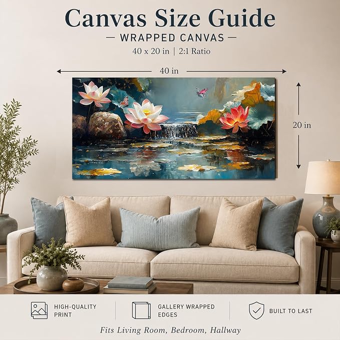 Anolyfi Lotus Canvas Wall Art for Living Room 40"x20" | HD Print, Easy to Hang, Durable and Colorfast, Zen Wall Decor Yoga Paintings for Spa Hallway Bedroom Home
