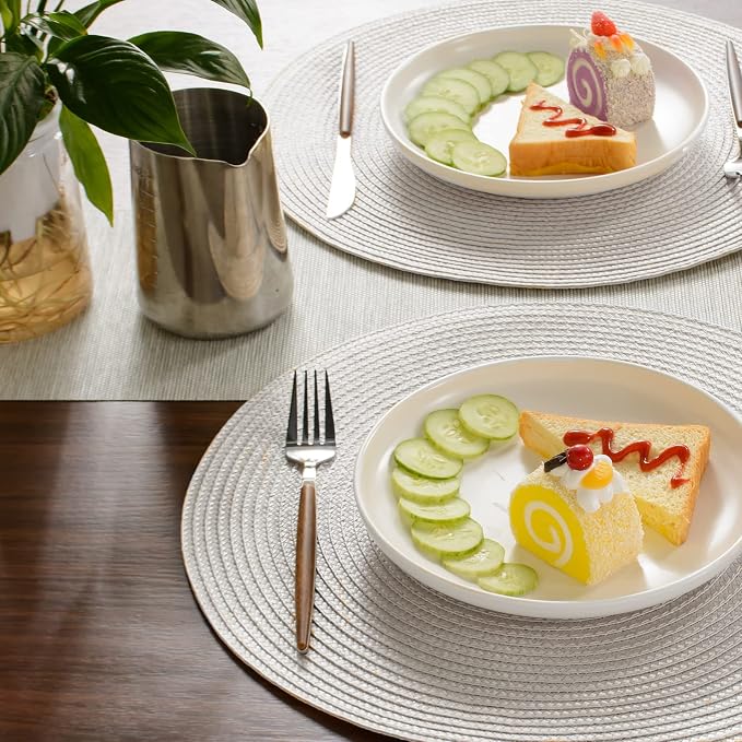FunWheat Round Braided Placemats Set of 8 Place Mats for Dining Table Woven Washable Non-Slip Table Mats 15 Inch(Cream White,8pcs)