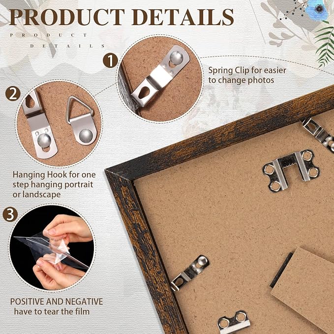 20 Pcs Gallery Wall Frames Set Rustic Picture Frames Collage Assorted Photo Wall Decor Pack for Hanging or Tabletop Display Multi Sizes with 8 x 10, 5 x 7, 4 x 6 (Brown)