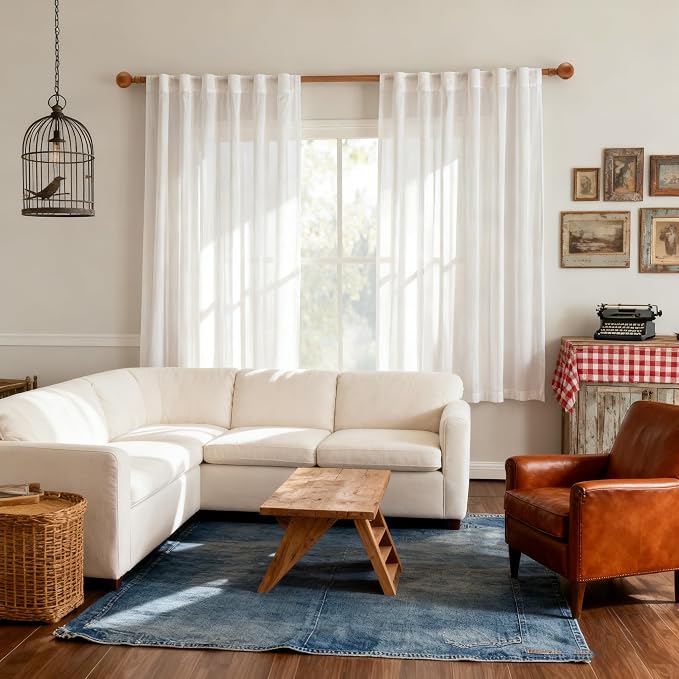 MYSKY HOME White Sheer Curtains 63 inch Length for Bedroom Semi Sheer Light Filtering Curtains Short Window Treatment Privacy Protect Drapes Set, Back Tab Boho Farmhouse Soft, 50" Wide, 2 Pieces