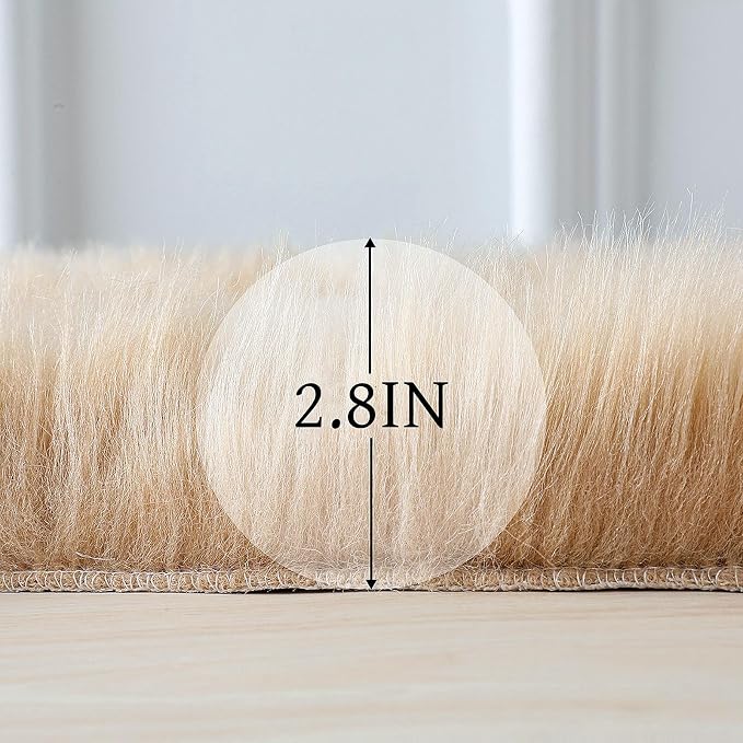 linmopm Faux Fur Rug Sheepskin Shag Fluffy Fuzzy 6x9 ft Beige Rugs for Bedroom Bedside Bed Floor Living Room Plush Rectangle High-Density Cushion Carpet Super Sofa Cover