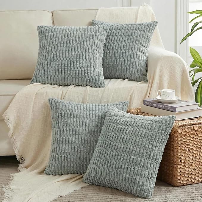 Fancy Homi 4 Packs Decorative Throw Pillow Covers for Living Room Couch Bed, Modern Farmhouse Boho Home Décor Accent Cushion Case, 20" x 20", Grey Blue