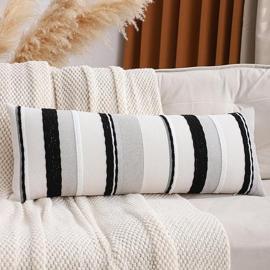 Boho Throw Pillow Cover Lumbar Pillow Cover 14x36 Black White