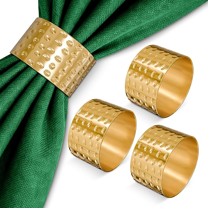Hammered Gold Napkin Rings Set of 20, Reusable Holders for Parties | Hammered Metal Holders Elevate Weddings, Banquets, and Dinner Tables - A Scratch-Resistant Gold Finish Keeps a Polished Look