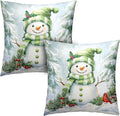 Set of 2 Winter Pillow Covers 22x22 Green Snowman Pine Tree Holly Berry Cardinal Bird Throw Pillow Covers Holiday Pillow Case for Home Decor Couch Sofa