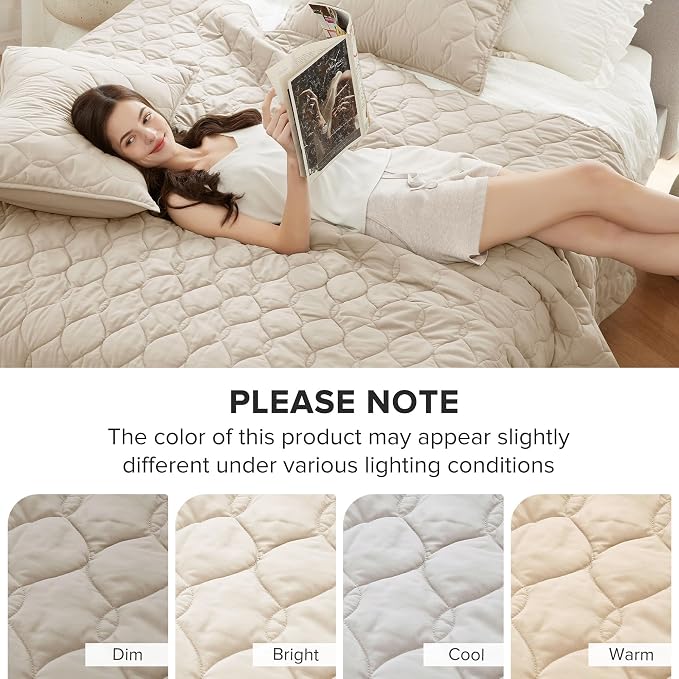 Comfort Spaces Kienna King Quilt Bedding Set 3 Piece, 104"x90" Beige Ogee | Soft Cozy Lightweight Summer Coverlet Cal King, Quilted Bedspreads Extra Layer, Modern Casual Bedroom Decor, OEKO-TEX