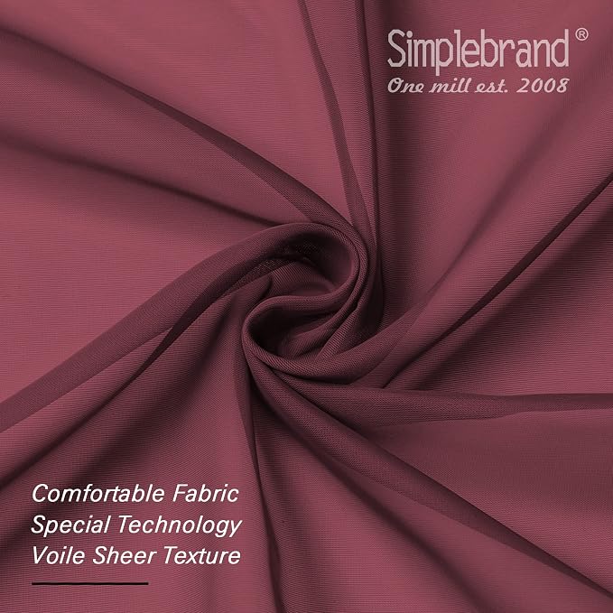 Simplebrand Red Sheer Curtains 84 Inches Long, Light Filtering Rod Pocket Solid Color Window Sheer Curtain Panels, Elegant Curtains & Drapes for Living Room, Bedroom 2 Panels (Burgundy, 42" W x 84" L)