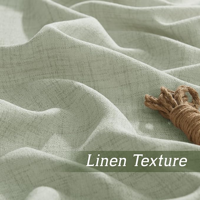 RYB HOME Light Filtering Linen Sheer Curtains 72 inch Long for Farmhouse | Linen Blend Burlap, Semi Transparent, UV Protection, Dorm Laundry Room, Rod Pocket & Back Tab, W52 x L72, Sage, 2 Panels