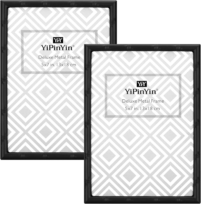 YiPinYin Black 4x6'' Bamboo Detail Design Metal Picture Frame 2pack,Class 6x4'' Metal Photo Frames With Real Glass and Soft Touch Velvet & Backing for Desktop and Wall Décor