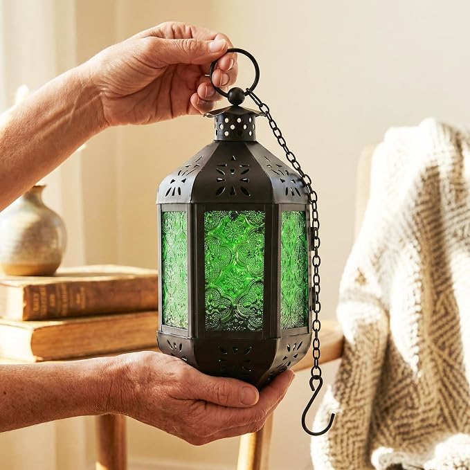 Vela Lanterns Decorative Outdoor Hanging Tea Light Candle Holder, Green, M