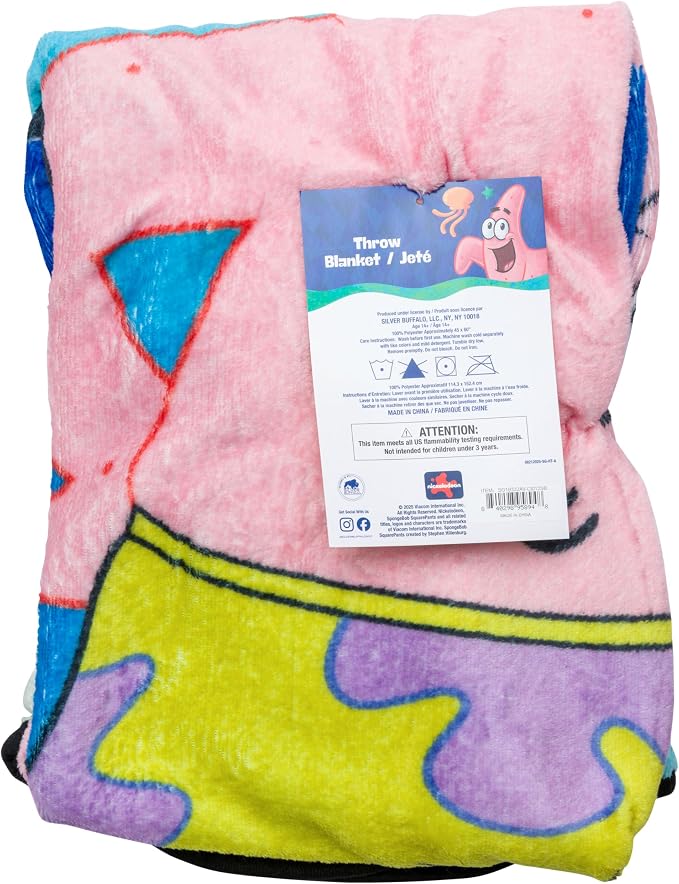 Silver Buffalo Spongebob Squarepants Patrick, Fleece Throw Blanket, 45x60in | Fishnets and Boots, Soft and Cozy, 185 GSM