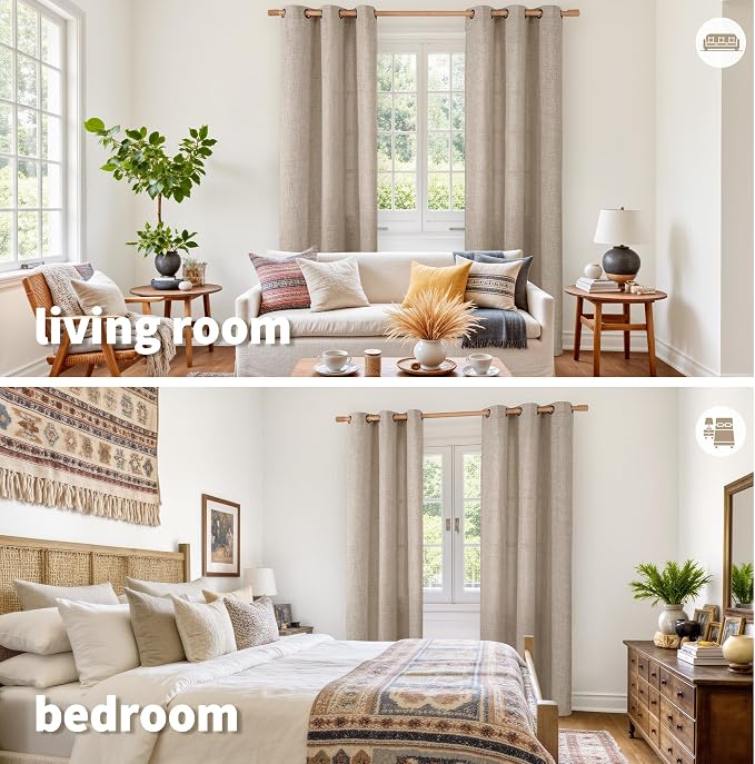 YoungsTex Oatmeal Linen Curtains 84 Inch Length for Living Room Window, Light Filtering Drapes Rustic Semi Sheer with Bronze Grommet Privacy for Bedroom Farmhouse Decorative, 42 x 84 Inch, 2 Panels