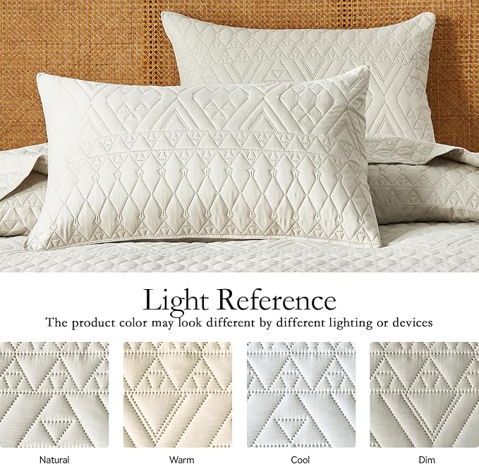 akkialla Full/Queen Quilt Set, Boho Style in a Solid Color, Cream Lightweight Microfiber Bedspread, Soft and Breathable Coverlet for All Seasons, 3-Piece Bedding Set (1 Quilt, 2 Pillow Shams)