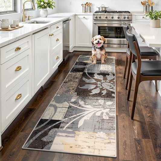 Yamaziot 2x6 Washable Modern Abstract Runner Rug Non-Slip for Hallways | Stain Resistant Kitchen Rug with Rubber Backing, Low Pile, Ultra Soft Carpet Runner for Bedroom, Laundry, Entryway