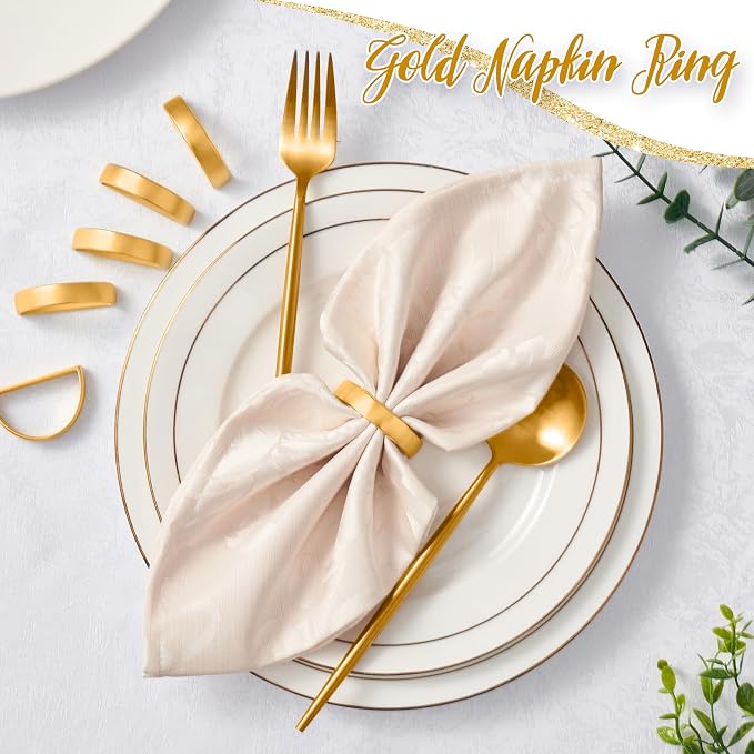 APTWOW Gold Napkin Rings Set of 100, Thanksgiving Christmas Table Decor | Semicircle, Metal, Gold Napkin Rings Bulk, Fall Napkin Rings for Dinner Table Decor, Wedding, Banquet, Valentines Day