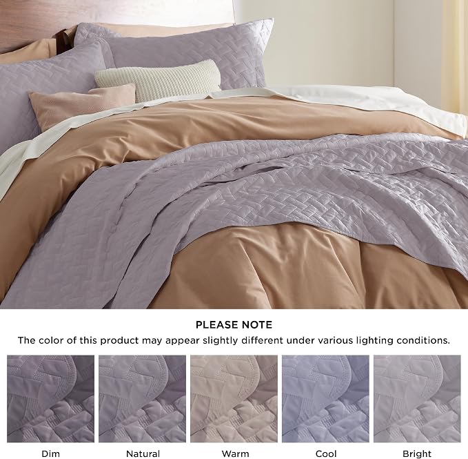 Bedsure Queen Size Quilt, Lightweight Comforter Set, Light Purple Bedspread | Coverlet, Basket Weave, All-Season Comfort, Skin-Friendly Soft, Breathable, Machine Washable, 90"x96", 3 Pcs, 2 Pillow Shams