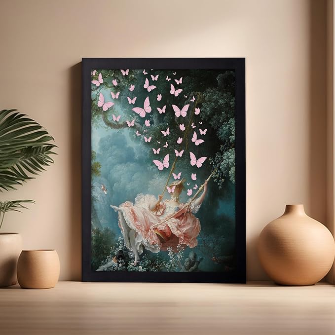 Poster Master Butterfly Print - The Swing Painting Poster - Altered & Pop Art - Aesthetic Wall Design - Gift for Men & Women - Decor for Office, Bedroom or Living Room - 16x20 Black Framed