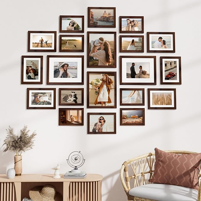 Vittanly 20 Pack Picture Frames Collage Wall Decor, Light Brown | Gallery Wall Frame Set for Wall or Tabletop Display, Multi Sizes Picture Frame Set: 4pcs 8x10, 8pcs 5x7, 8pcs 4x6, MDF Wood
