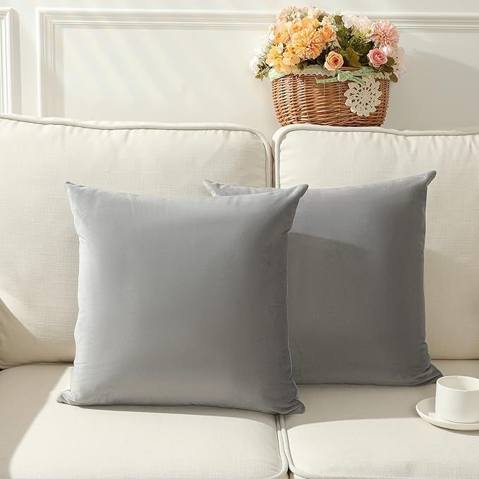 Stellhome Pack of 2 Velvet Pillow Covers Square Decorative Cushion Covers for Bed Couch Sofa Bench, 20 x 20 inch (50 x 50 cm), Grey