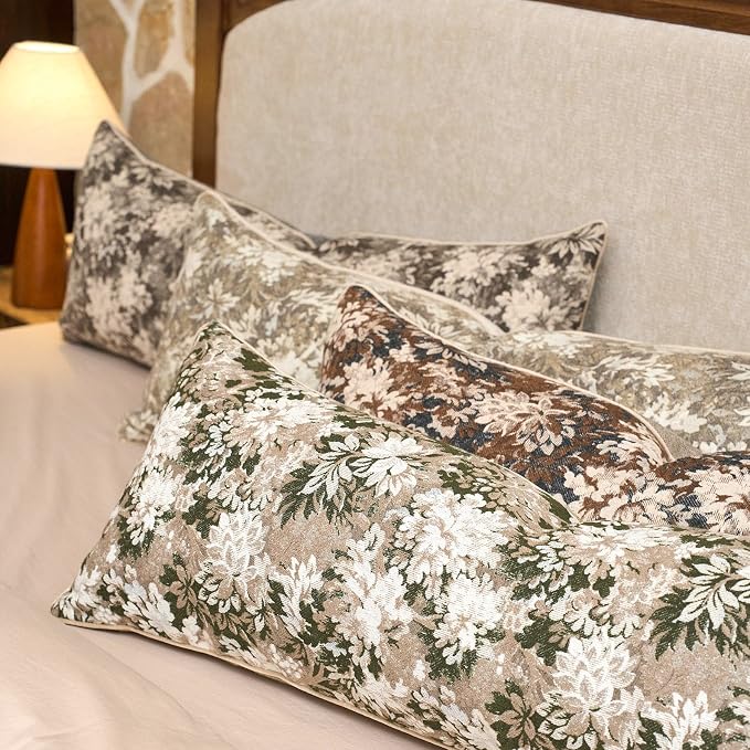 Yangest Neutral Floral Pillow Cover 14 x 36 Inches, Vintage Chenille Accent Throw Pillow Cover Soft Decorative Farmhouse Accent Couch Pillow Cover for Living Room Bedroom, Green