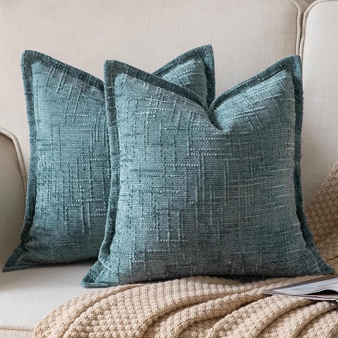 Yaertun Chenille Throw Pillow Covers 16x16 Inch Set of 2 Textured Broadside Soft Cozy Velvet Pillow Covers Modern Farmhouse Boho Decorative Pillow Cases for Couch Bed Sofa Livingroom Teal