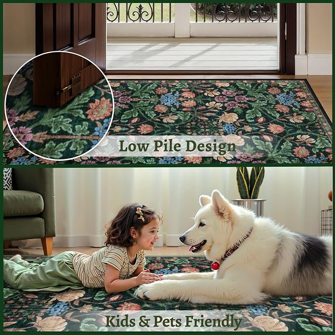 Ciicool 2x8 Hallway Runner Rug Floral Non Slip Washable Kitchen Rugs | Boho Soft Low Pile Long Carpet for Entryway Laundry Bedroom Carpets