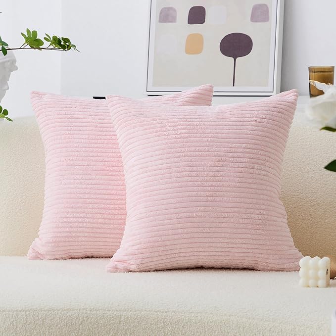Home Brilliant Blush Pink Pillow Covers Throw Pillow Covers for Women Super Soft Striped Velvet Pillow Covers Set of 2 26x26 inch, Blush Pink