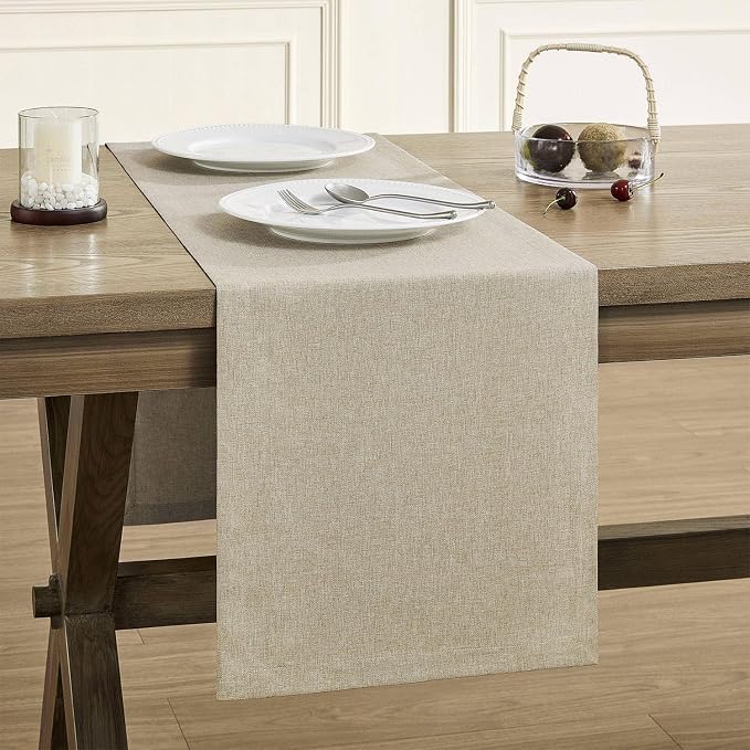ZeeMart Basic Linen Style Table Runner, 14x90 Inch Natural | Mitered Corner Design, Medium Weight Fabric, Rustic Farmhouse Style, Machine Washable Easy Care Everyday Table Scarf
